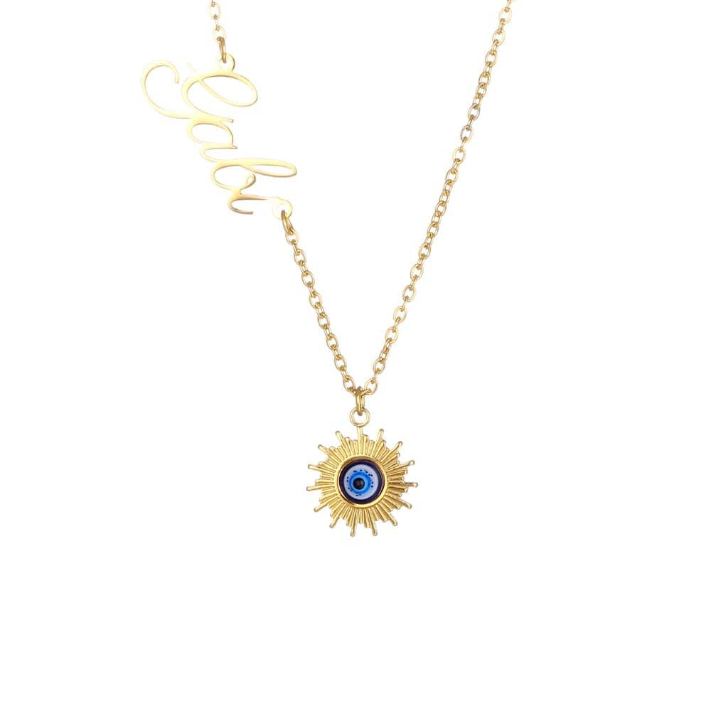 Evil Eye Sun Halskette mit Gravur Necklaces Loanya Gold 45 cm