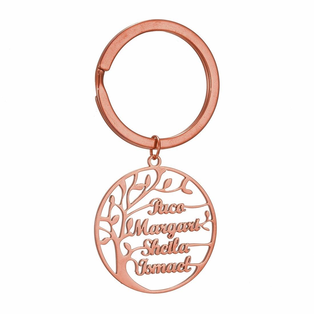 LOANYA Lebensbaum Schlüsselanhänger mit eingravierten Namen Loanya Roségold