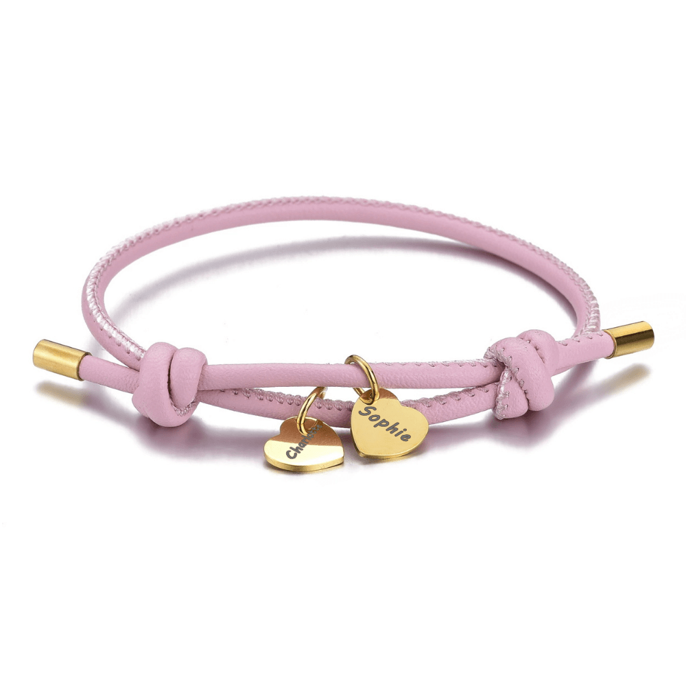 Vegan Leather Bracelet with Heart Pendants