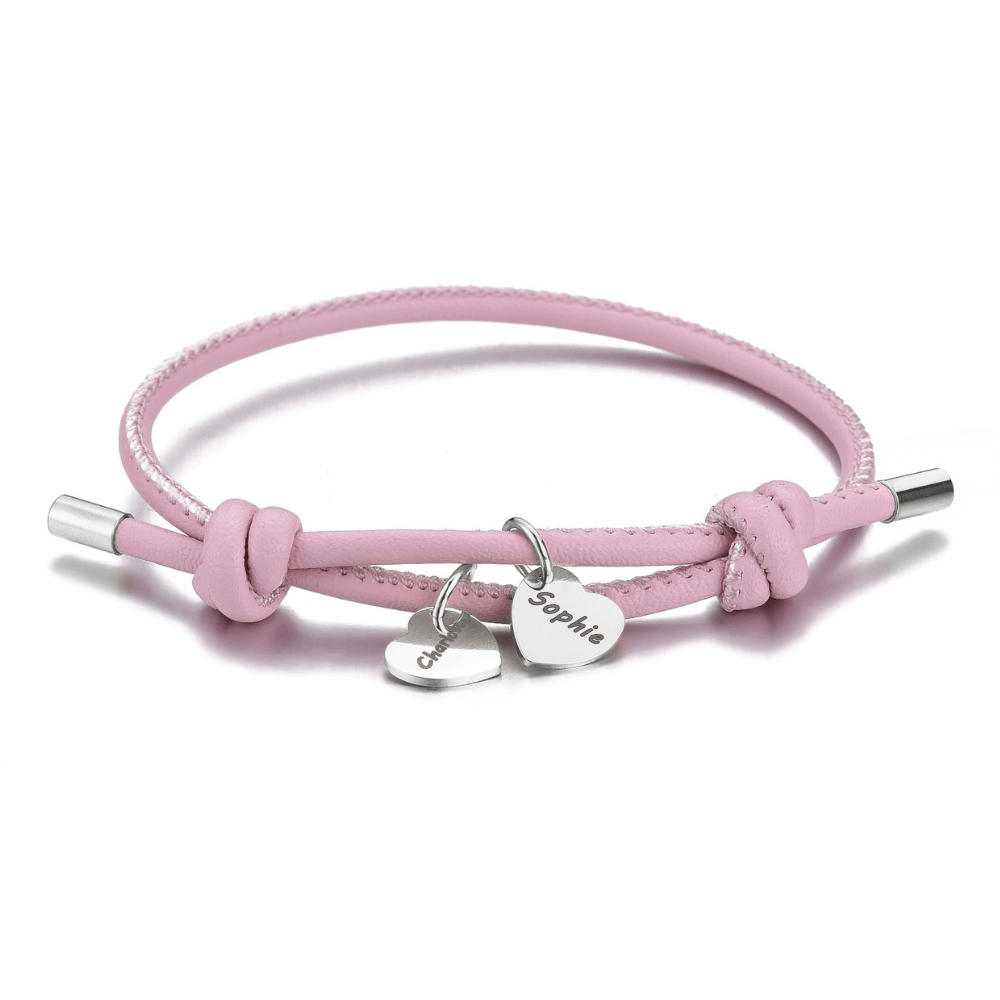 Vegan Leather Bracelet with Heart Pendants