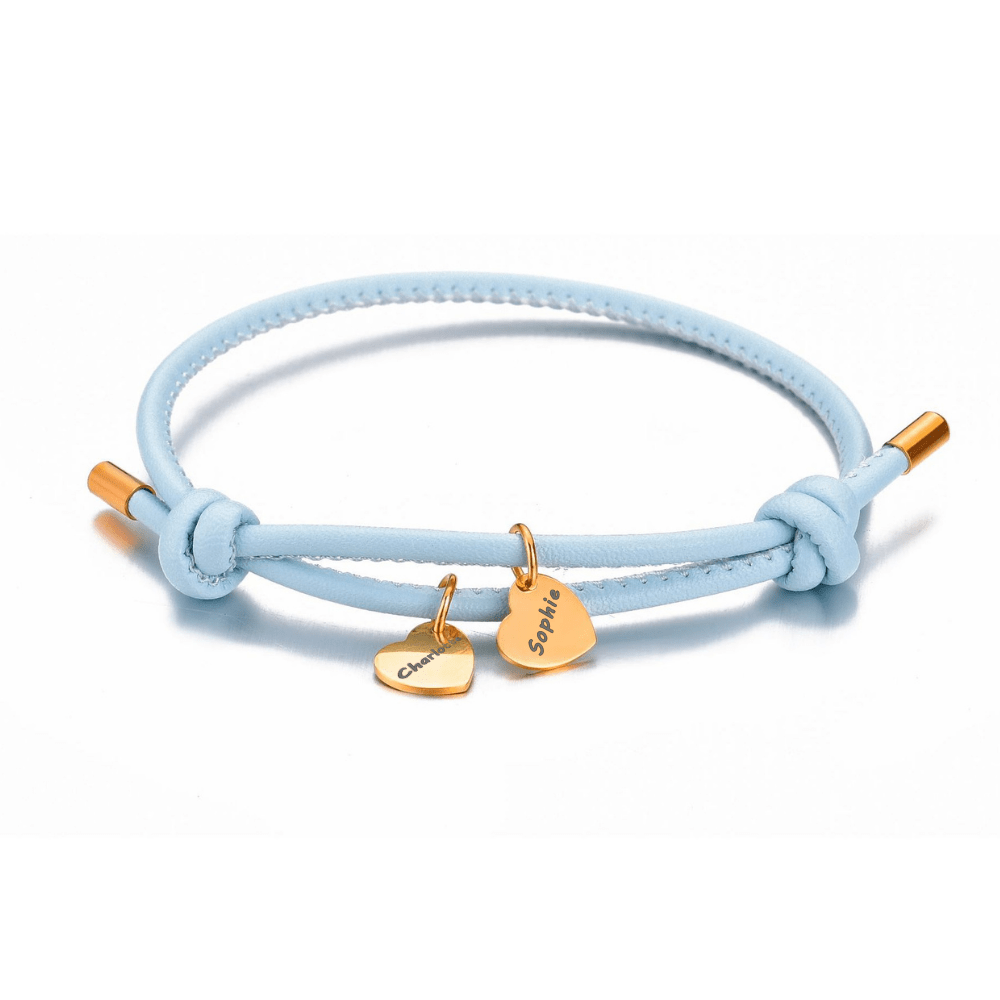 Vegan Leather Bracelet with Heart Pendants