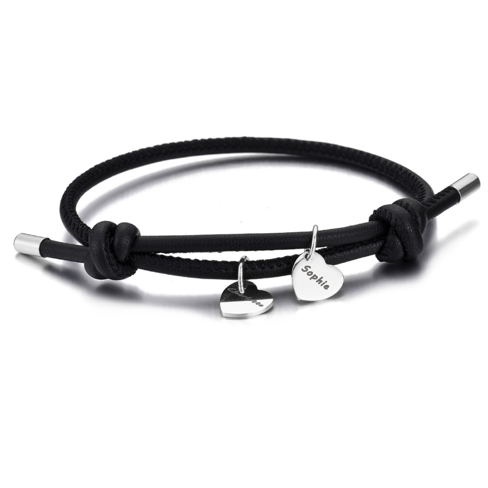 Vegan Leather Bracelet with Heart Pendants