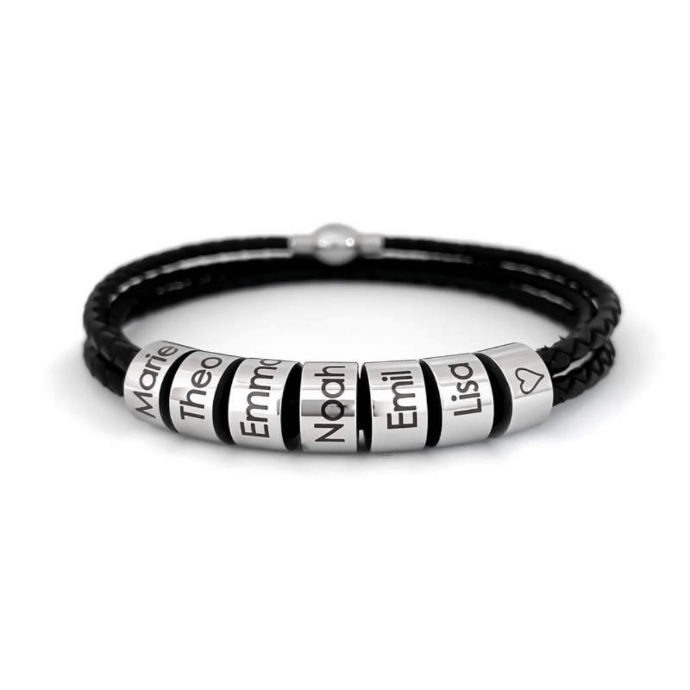 Leather Bracelet For Men With Name Beads