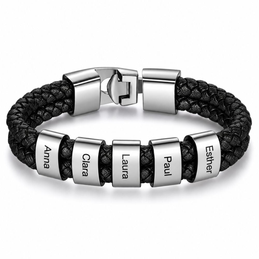 Men's Bracelet with Engraved Beads