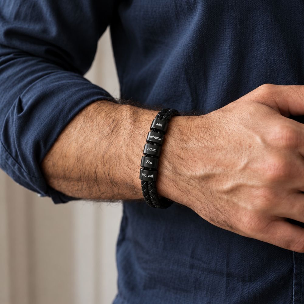 Men's Bracelet with Engraved Beads