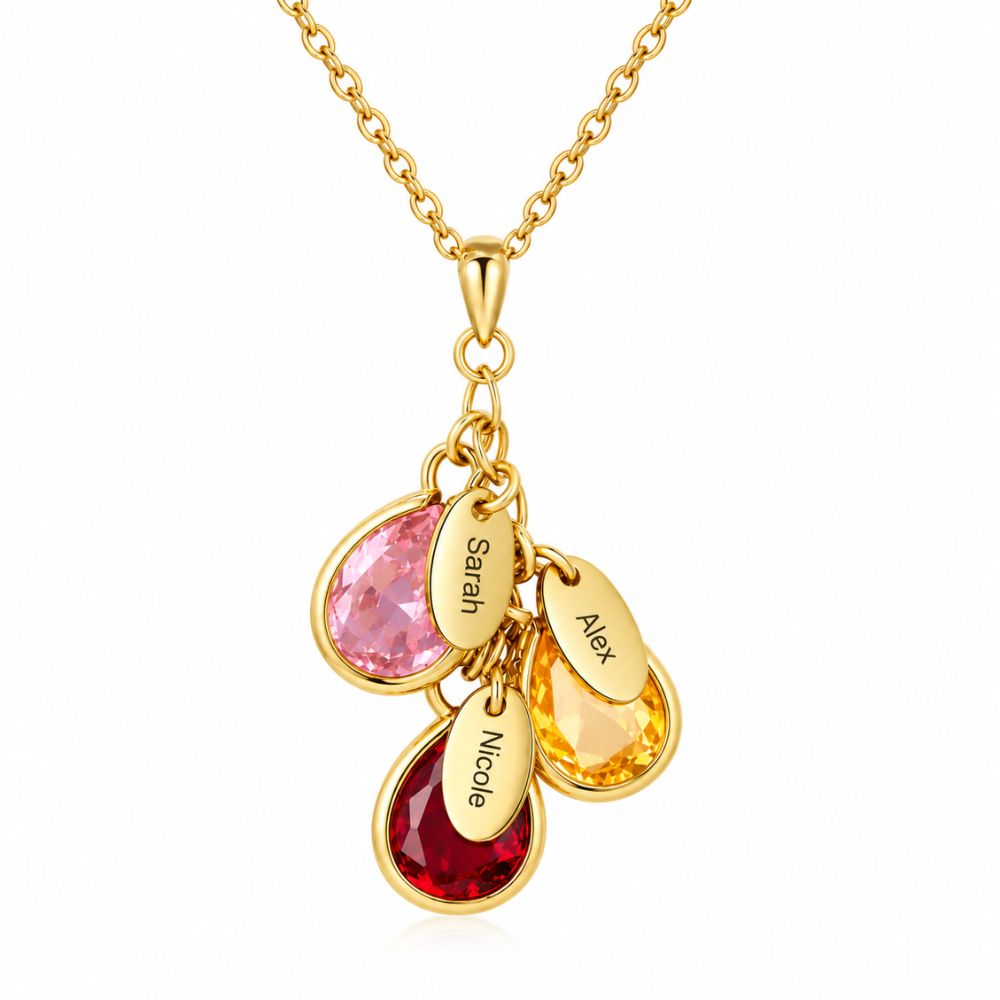 Personalised Birthstone Necklace with Engraving