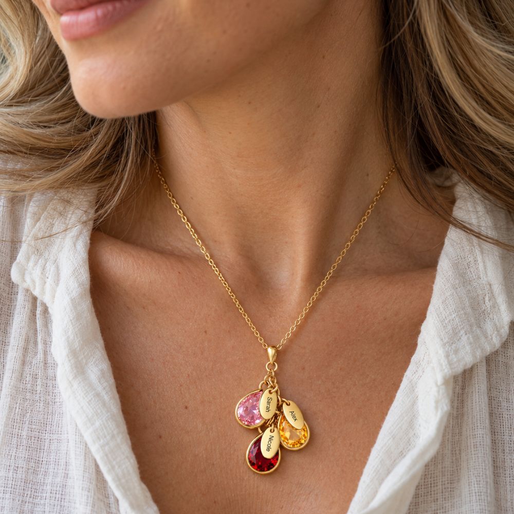 Personalised Birthstone Necklace with Engraving