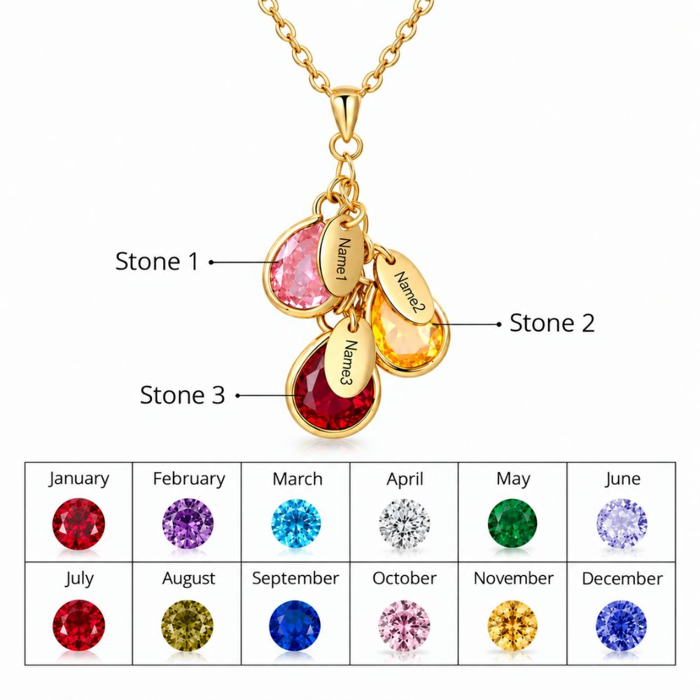 Personalised Birthstone Necklace with Engraving