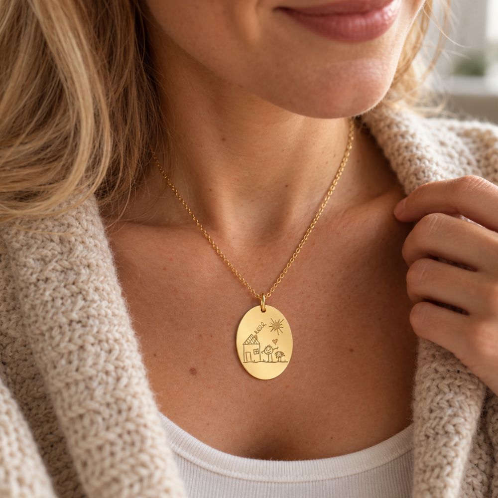 Personalised Children's Drawing Pendant with Diamond Engraving