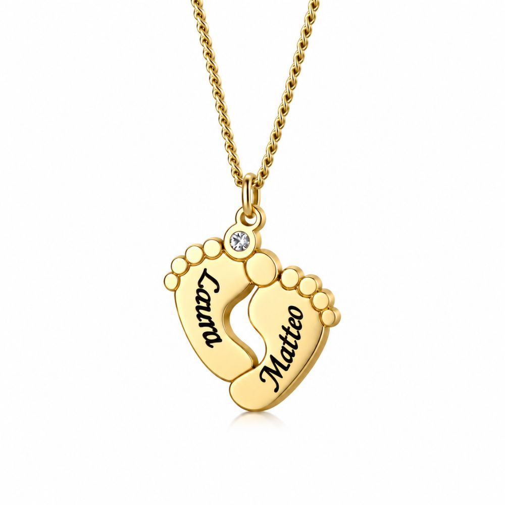 Personalised Baby Feet Necklace with Cubic Zirconia