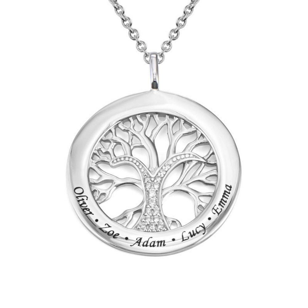 Personalised Tree of Life Necklace with Zirconia Stones