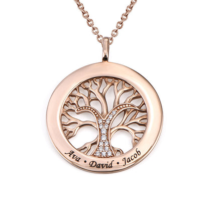 Personalised Tree of Life Necklace with Zirconia Stones