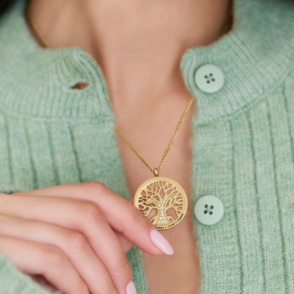 Personalised Tree of Life Necklace with Zirconia Stones