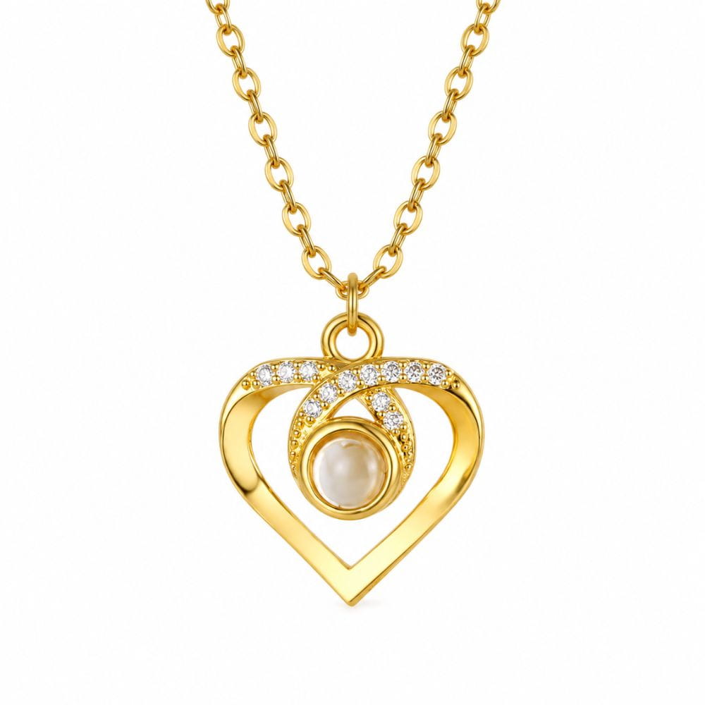 Heart Photo Projection Necklace with Zirconia