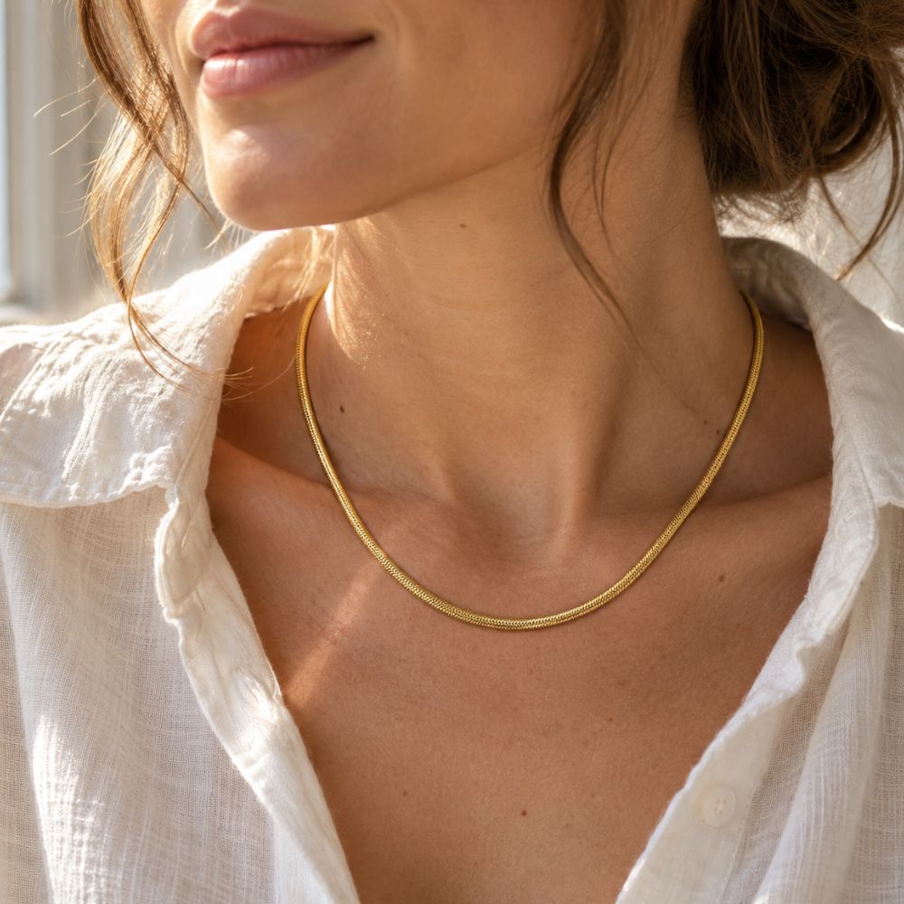 Herringbone Necklace 3 mm | 18K Gold Plating