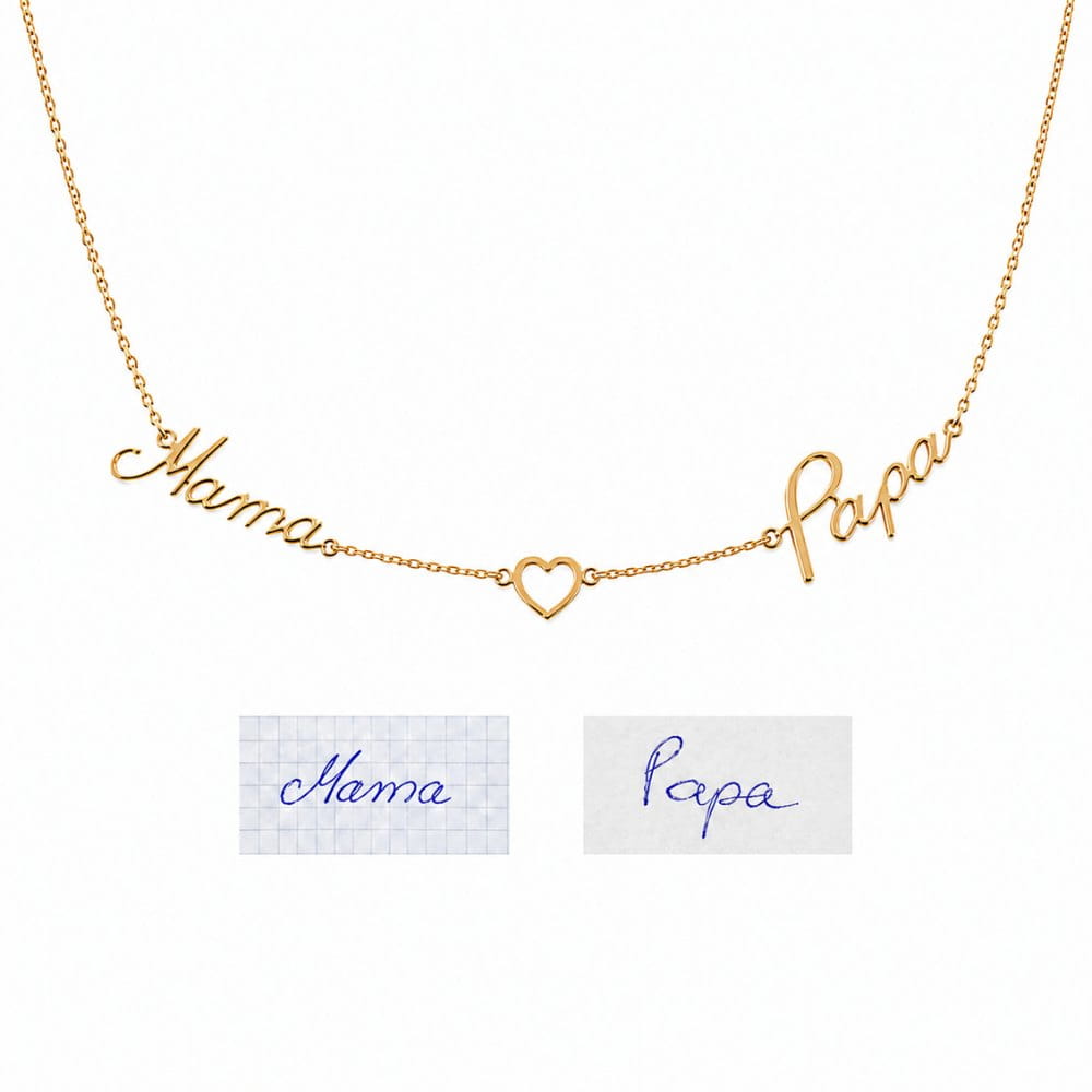 Handwriting Necklace with 2 Names & Heart