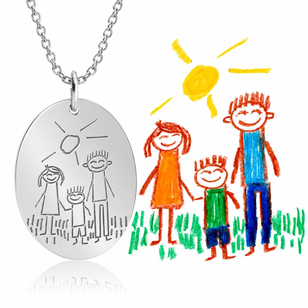 Personalised Children's Drawing Pendant with Diamond Engraving