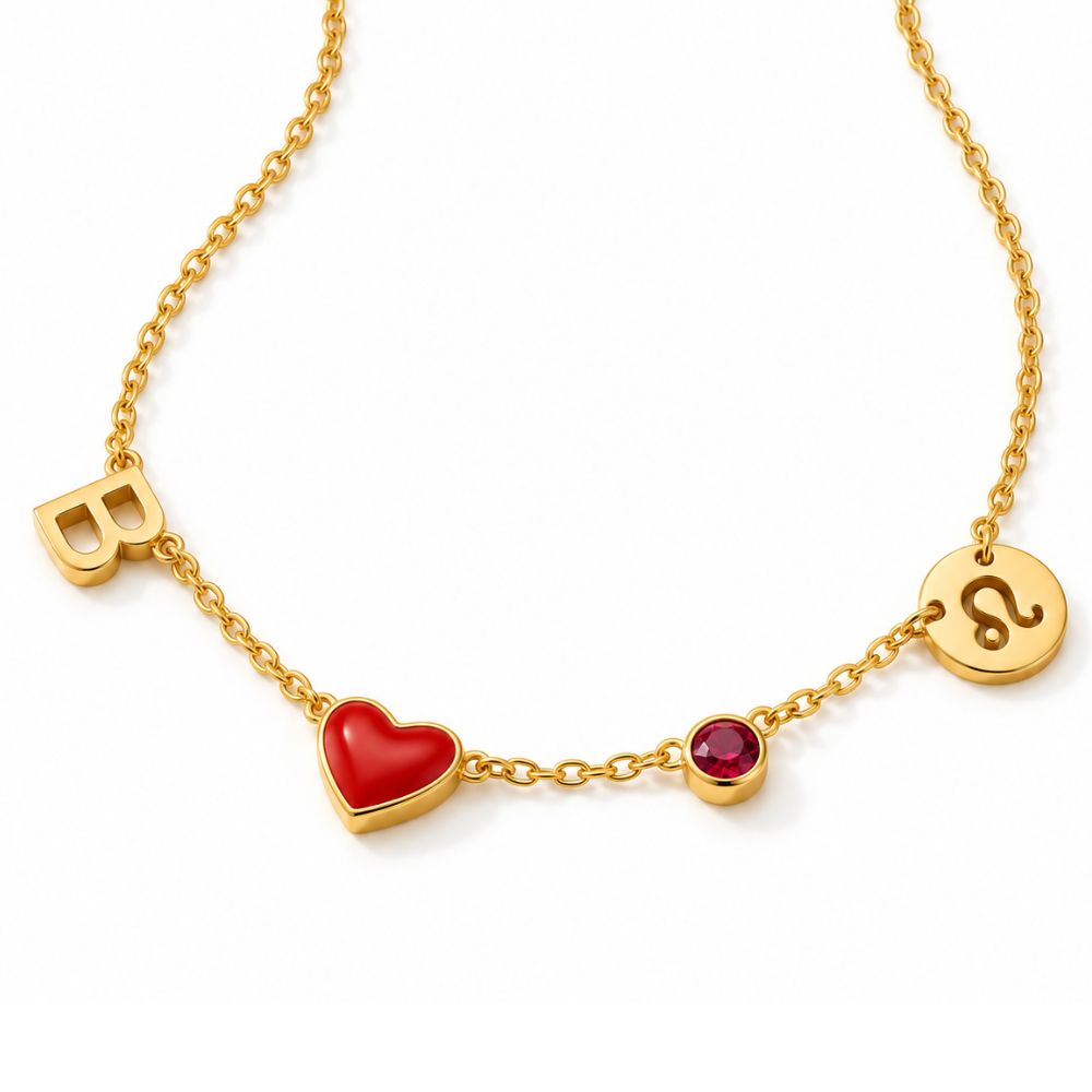 Initial, Zodiac Sign & Birthstone Necklace