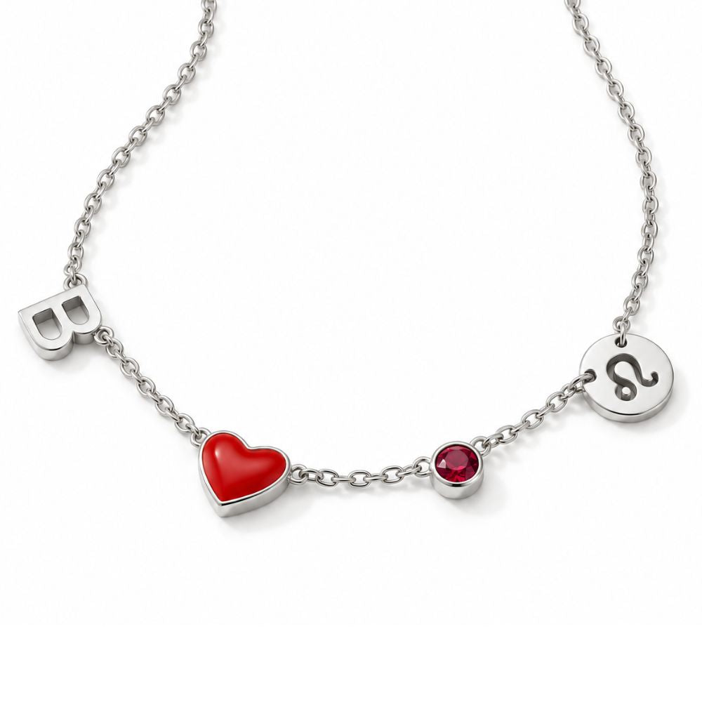 Initial, Zodiac Sign & Birthstone Necklace