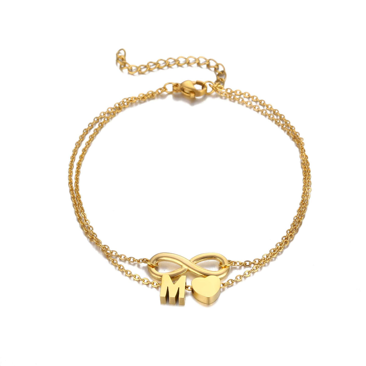 Infinity Anklet with Heart & Initial